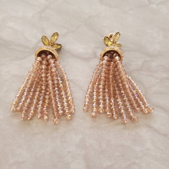 💖 Baublebar Rhinestones Crystals Pave Faceted Beads Beaded Tassel Earrings 💖 - Picture 4 of 10